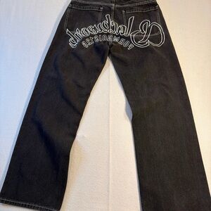 Black Men’s Jeans with White Back Embroidery Baggy Y2K